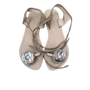 Skemo Women's Beige Rhinestone Strap Pull-On Sandal Size 7